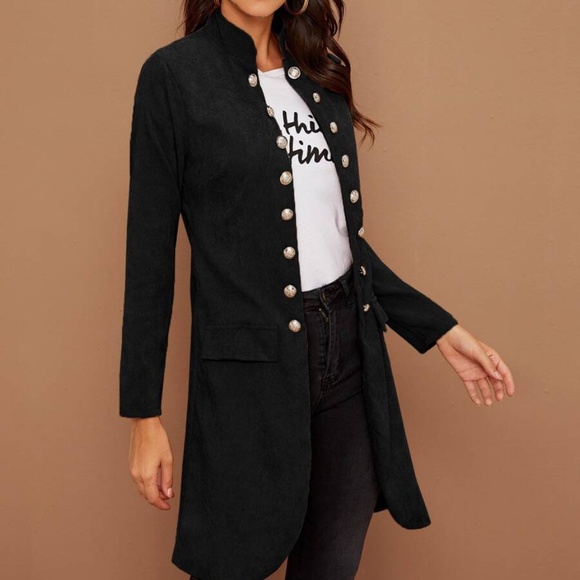 Black Button Detail Corduroy Shacket Jacket - Picture 4 of 4